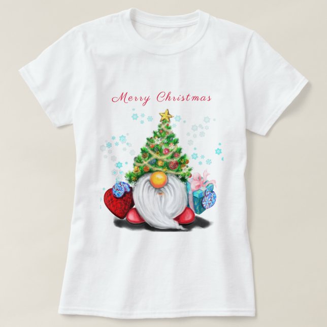 Jul T-Shirt Lycklig Gnome med Gift (Design framsida)