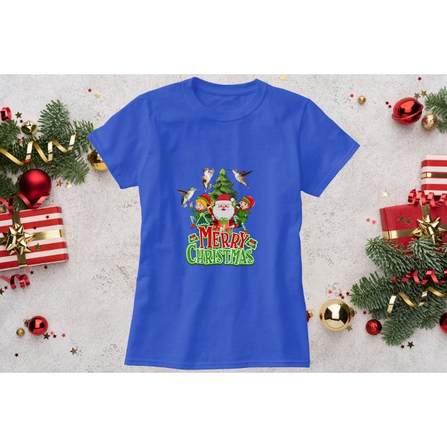 Jul-T-shirt med blå kolibri och tomtar T Shirt (Skapare uppladdad)