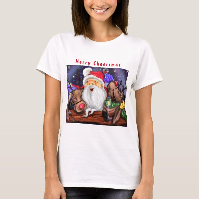 Jul T-Shirt Santa and Reindeers - Roligt (Framsida)