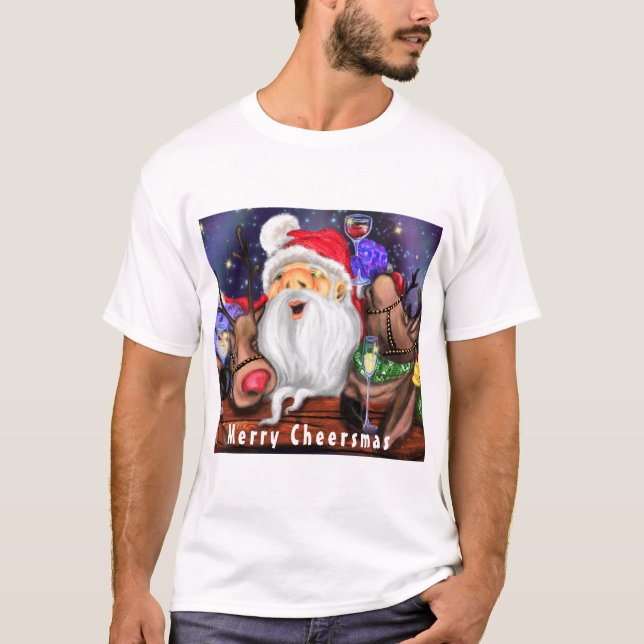Jul T-Shirt Santa med Reindeers FunCheers (Framsida)