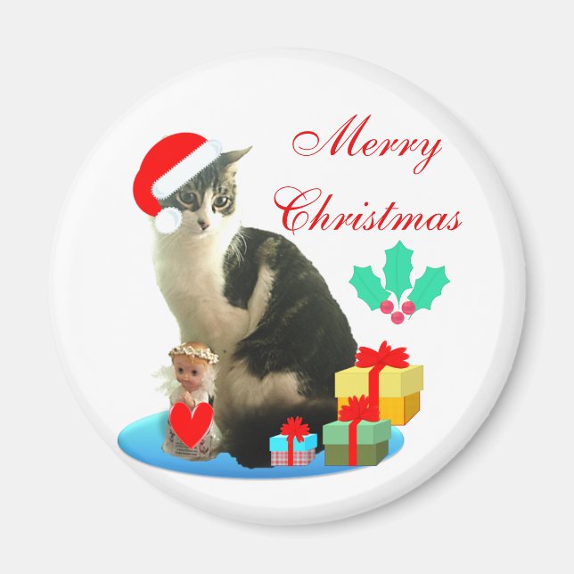 Jul tabby katt, liten ängel och gåvor magnet (Framsidan)