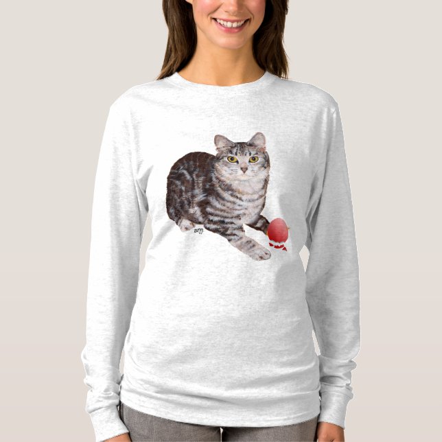 Jul Tabby Katt med Ornament T-shirt (Framsida)