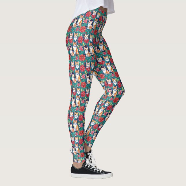 Jul Tabby katt med Poinsettias Leggings (Höger)