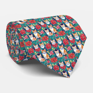 Jul Tabby katt med Poinsettias Slips
