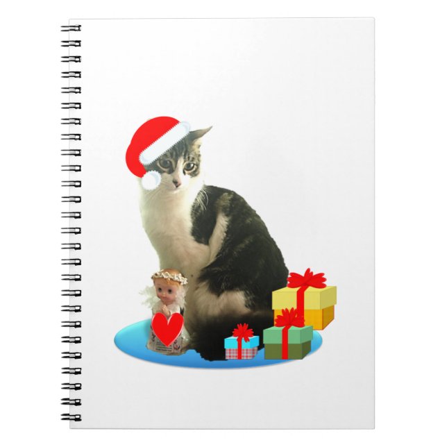 Jul tabby katt och söt liten ängel anteckningsbok med spiral (Framsidan)