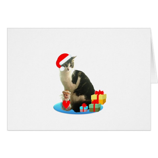 Jul tabby katt och söt liten ängel hälsningskort (Framsidan Horizontal)