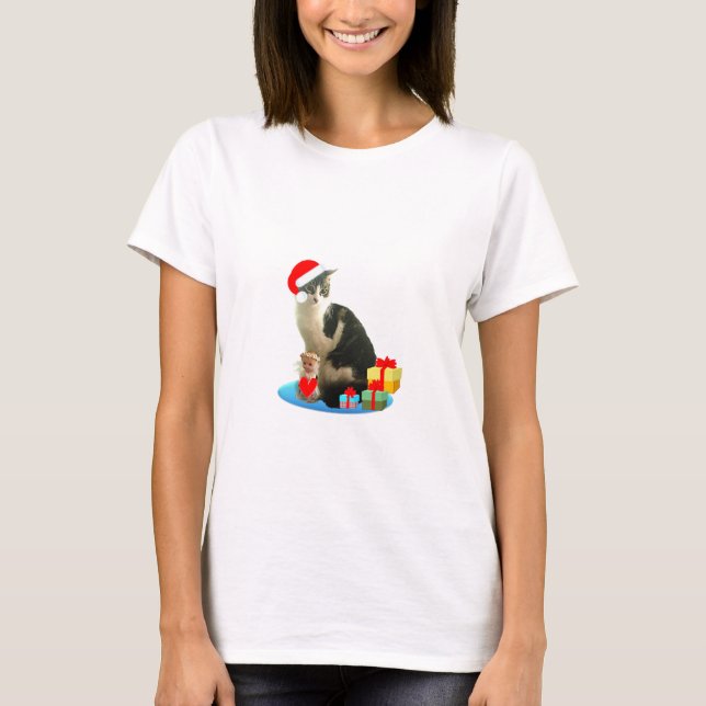 Jul tabby katt och söt liten ängel t-shirt (Framsida)