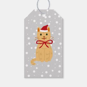 Jul Tabby katt Painting Illustration Gift-Märkre Presentetikett