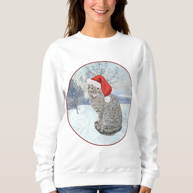 Jul Tabby Katt Snöig T Shirt (Framsida)