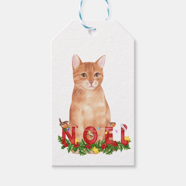 Jul Tabby katt Watercolor Presentetikett (Framsidan)