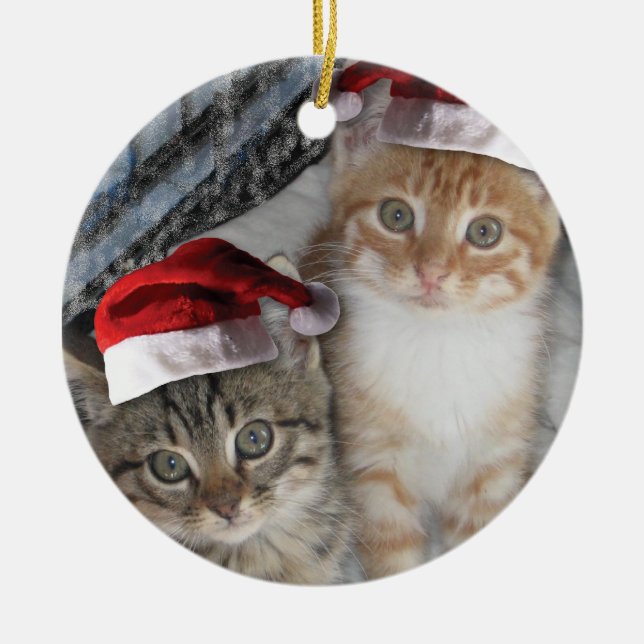 Jul Tabby Kittens Julgransprydnad Keramik (Framsidan)