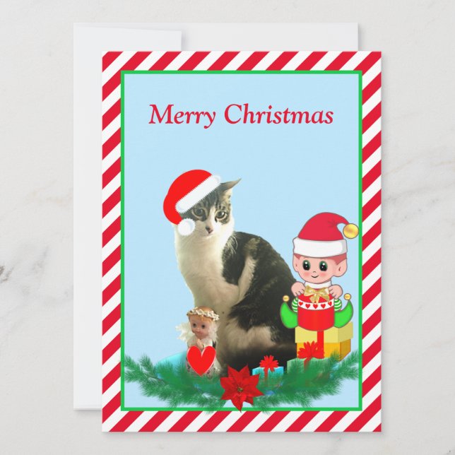 Jul Tabby Kitty Katt, Ängel & Söt Tomte på Röd (Framsida)