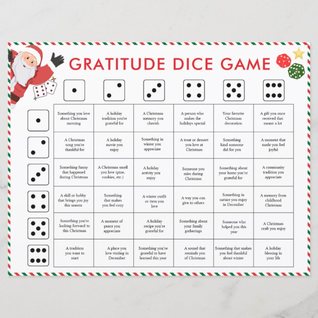 Jul Tacksamhets Tärningsspel | Tacksamhetsaktivite (Framsida)