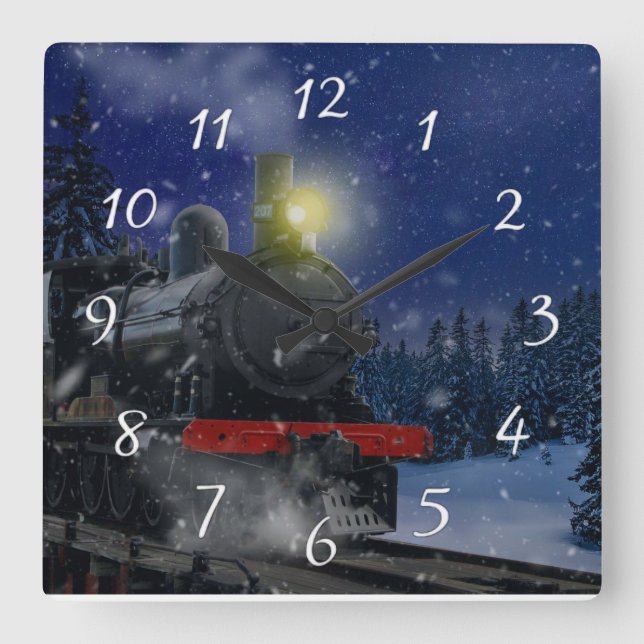 Jul Tåg i snön      Fyrkantig Klocka (Framsida)