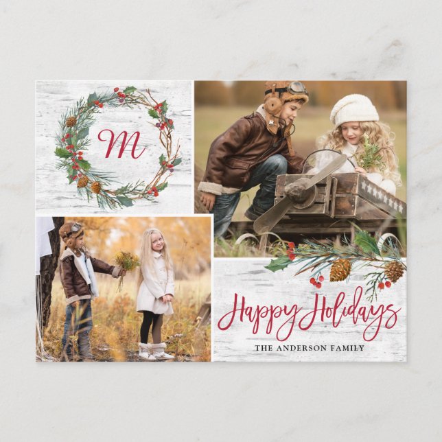 Jul Tallbar 2 FOTON Björkbark Högtid Vykort (Framsida)