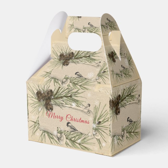 Jul Tallkottar Snöflingor Fåglar Presentaskar (Framsidan Sidan)