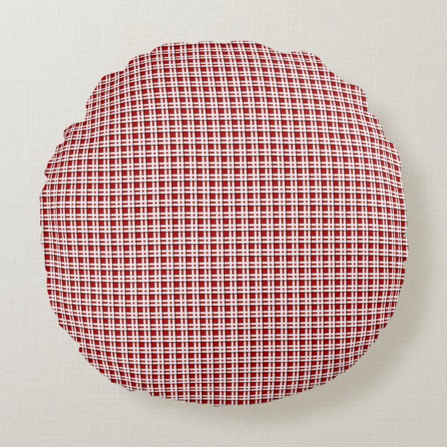 Jul Tartan i Red och White Rund Kudde (Framsidan)