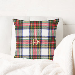 jul Tartan Monogram Namn Helgdag Mönster Kudde