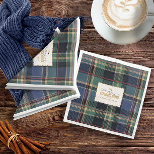 Jul Tartan Navy Blue Grönt ID1141B Pappersservett