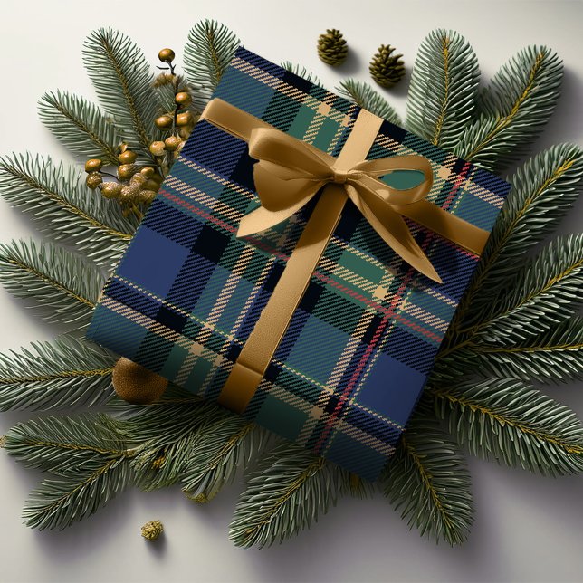 Jul Tartan Navy Blue Grönt ID1141B Presentpapper (Skapare uppladdad)