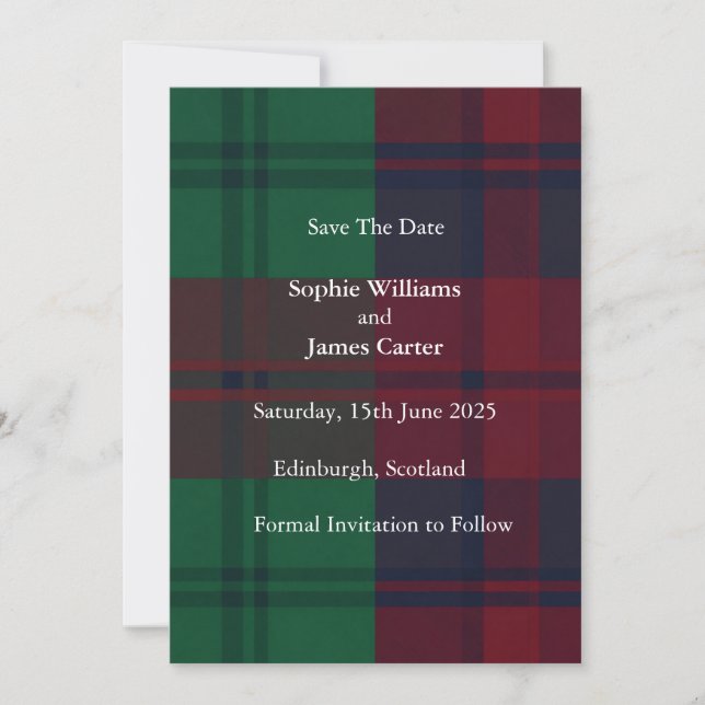 Jul Tartan Plaid Spara Datum Kort | Festlig (Framsida)