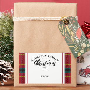 Jul Tartan Play Family Namn Gift Rektangulärt Klistermärke