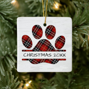 Jul Tartan Play Paw Skriv ut Julgransprydnad Keramik