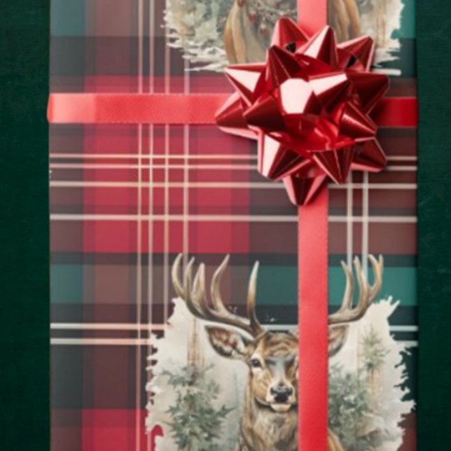 Jul Tartan Reindeer Presentpapper (Christmas Reindeer Wrapping paper)