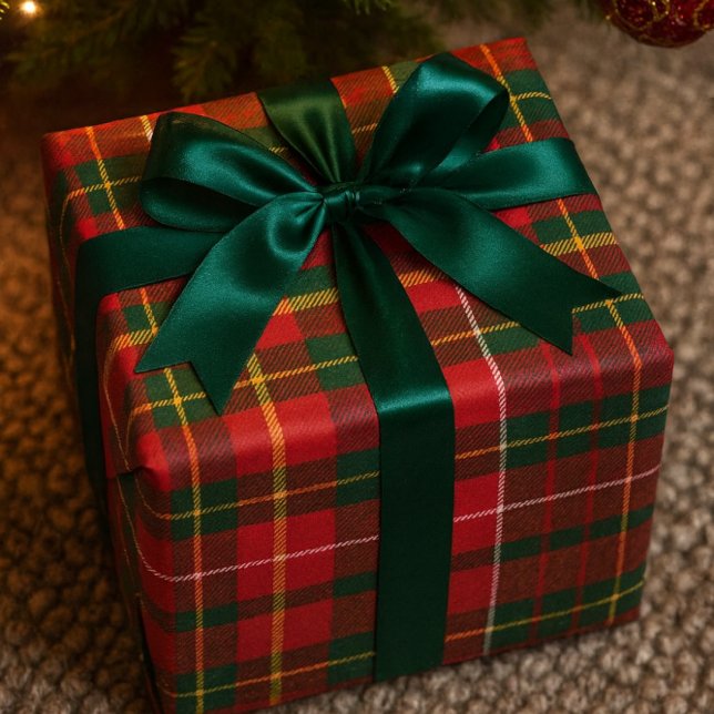Jul-Tartan Röd och Grön  Presentpapper (glossy red tartan Christmas wrapping paper.  )