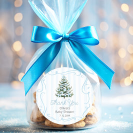 Jul Te Blå Vinter Baby Shower Tack Runt Klistermärke