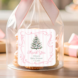 Jul Te Pink Vinter Baby Shower Tack Fyrkantigt Klistermärke