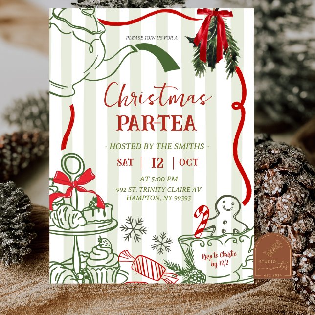 Jul Tea Party Klotter Handritad Inbjudningar (Skapare uppladdad)