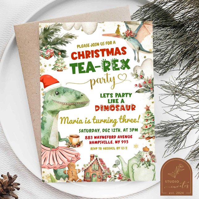 Jul Tea-Rex Dinosaur Tutu Birthday Girl Inbjudningar (Skapare uppladdad)