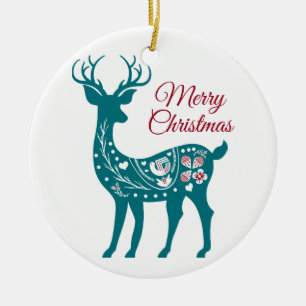 Jul Teal Reindeer elegant Ceramic Ornament