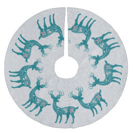 Jul Teal Reindeer Mönster Silver Glitter Julgransmatta Borstad Polyester
