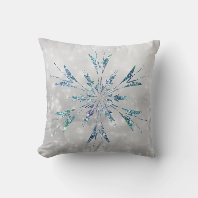 Jul Teal Snowflake Gnistra Silver Kudde (Framsida)