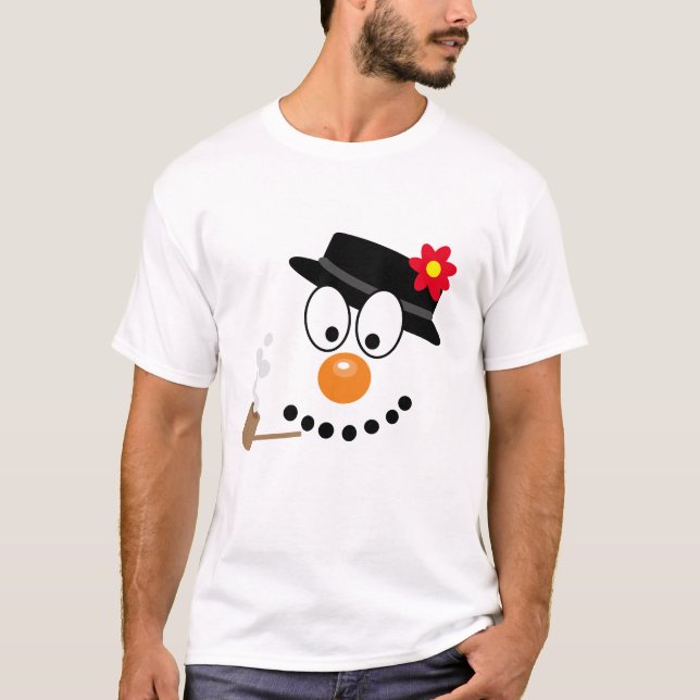 Jul Tecknad Snögubbe T Shirt (Framsida)