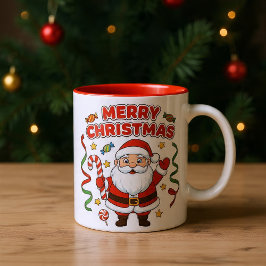 Jul tecknad tomte godis band Två-Tonad mugg