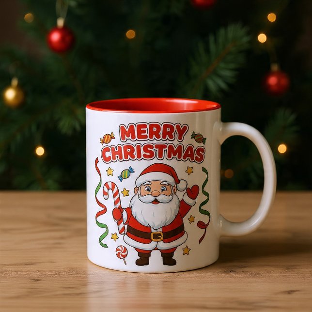 Jul tecknad tomte godis band Två-Tonad mugg (Skapare uppladdad)
