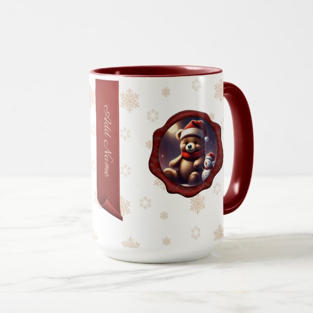 Jul Teddy Friend Personlig Banner White Mugg (Framsida höger)