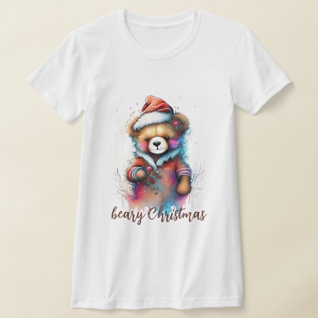 Jul Teddy med Santa Hat Beary jul T Shirt (Laydown)