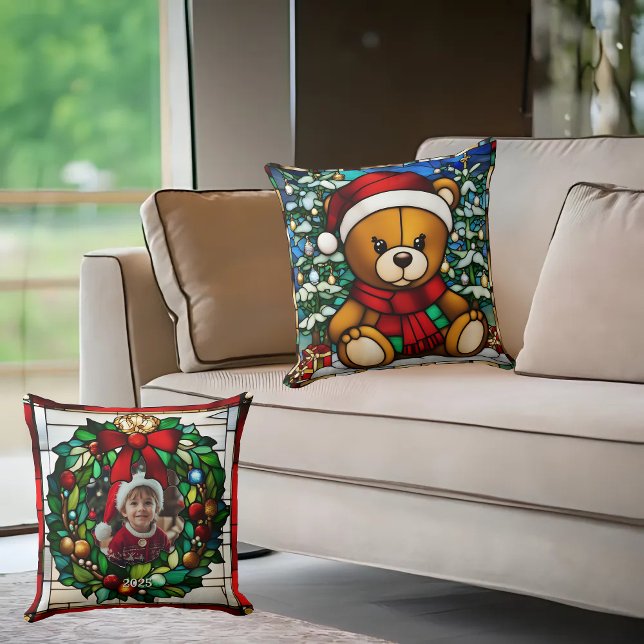 Jul Teddybjörn Falsglas Kudde (Skapare uppladdad)