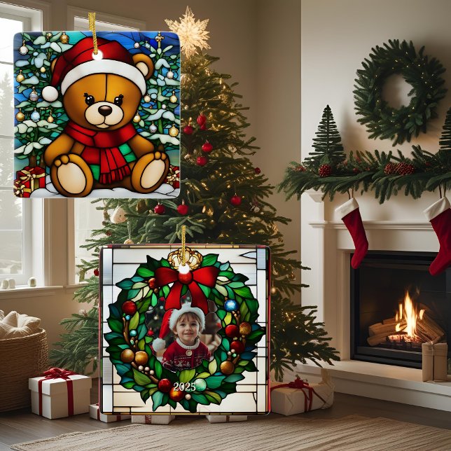 Jul Teddybjörn Falskt Glasmosaik Julgransprydnad Keramik (Skapare uppladdad)