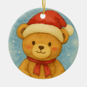Jul-Teddybjörn i en snöig sagovärld Julgransprydnad Keramik