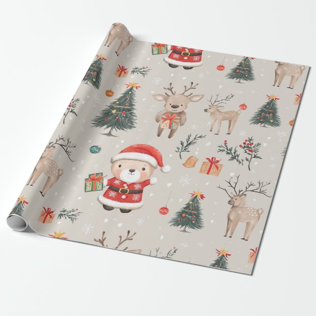 Jul-Teddybjörn-Santa-mönster (1) Presentpapper (Utrullad)