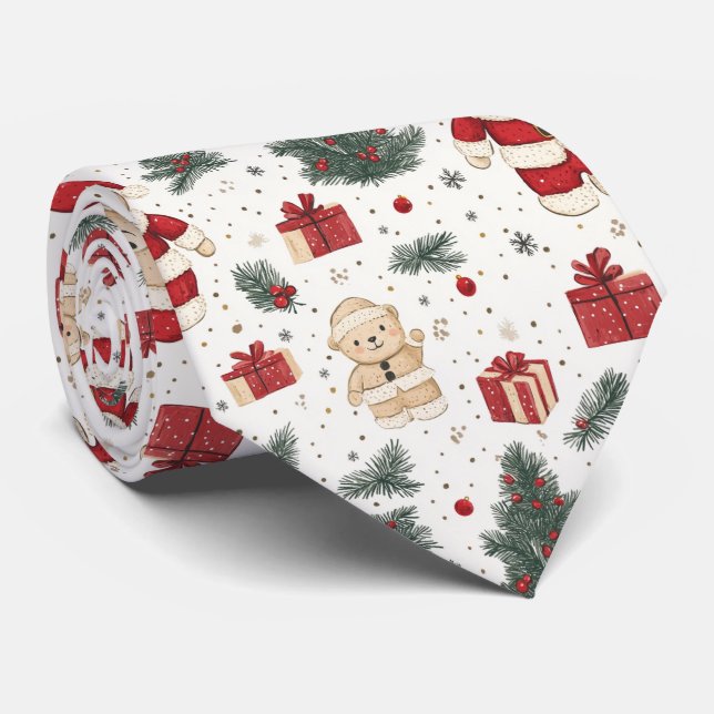 Jul-Teddybjörn-Santa-mönster (1) Slips (Rullad)