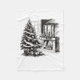 Jul Tees Julafton Sketch Pic Träd Presenter Gifts Fleecefilt