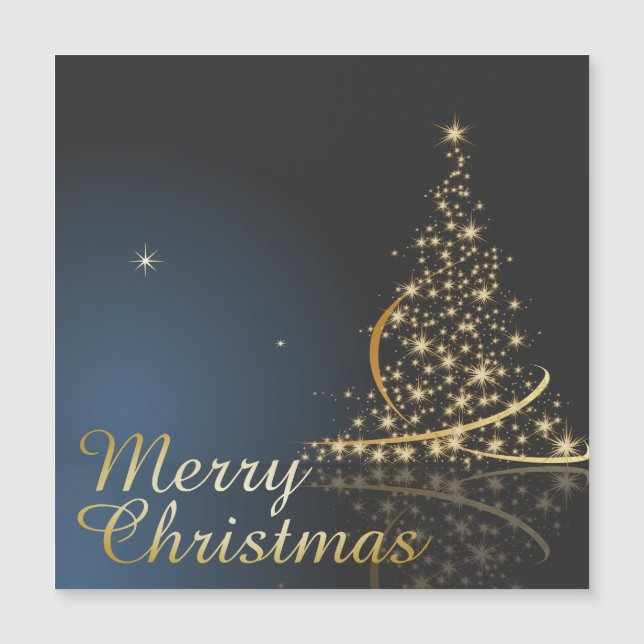 Jul tema blå med gyllene julgran (Framsida)