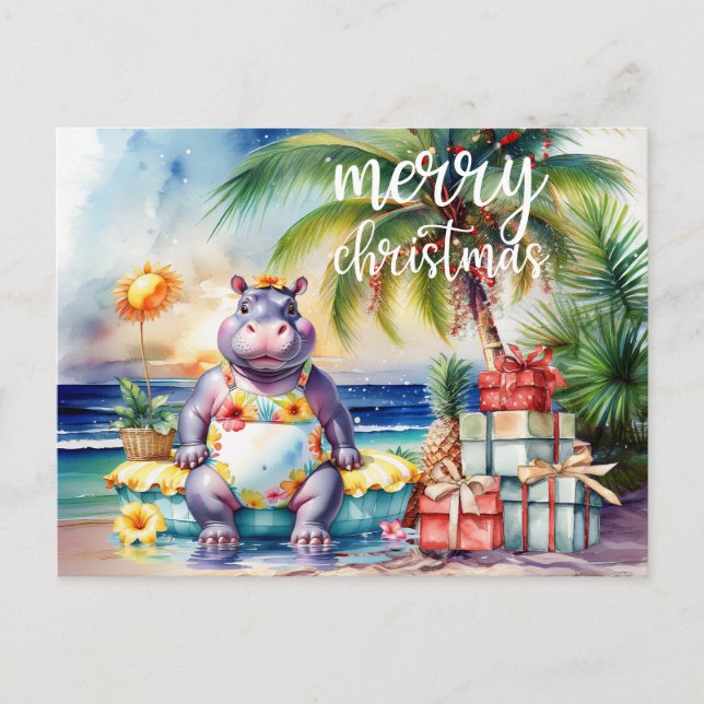 Jul-tema Hawaii för flodhästar Vykort (Framsida)