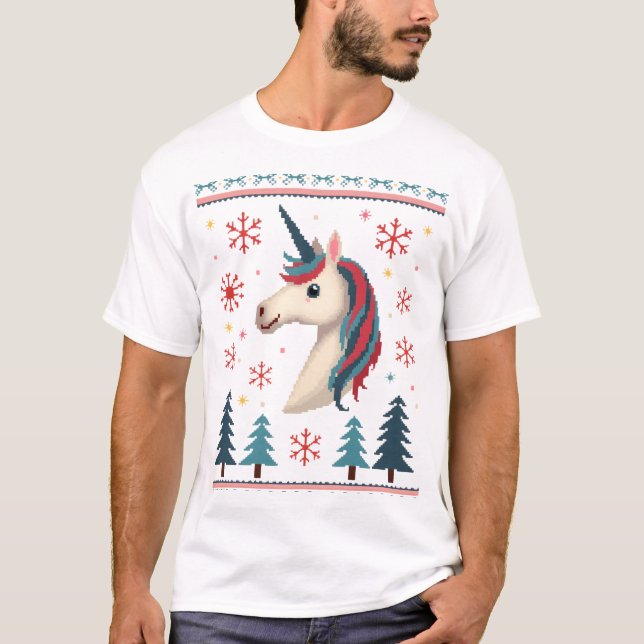 Jul Tema Stickad Enhörning Enhörningar T-Shirt ( (Framsida)